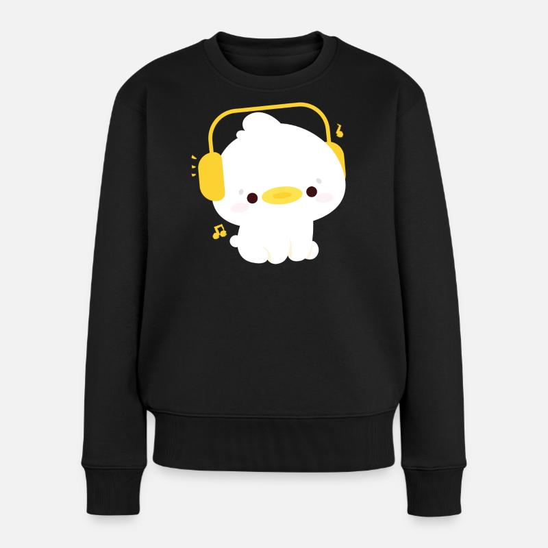 Ente mit Kopfhörern - Frauen Premium Bio Pullover - Schwarz