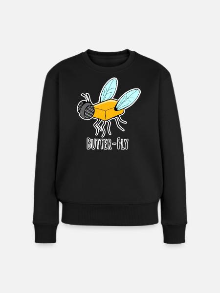 Butter-Fly - Butter Fliege Flachwitz - Frauen Premium Bio Pullover - Schwarz
