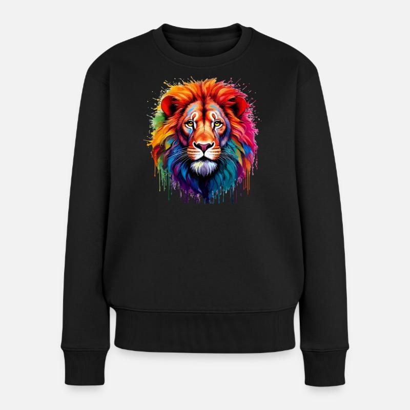 Regenbogenlöwe Kunstspritzer - Frauen Premium Bio Pullover - Schwarz