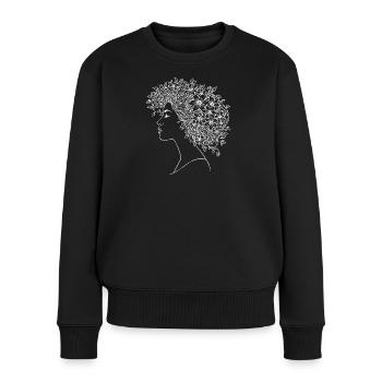 Elegante Frau mit Blumenhaar – Art Nouveau  - Frauen Premium Bio Pullover - Schwarz - Vorne - Julia (174cm)