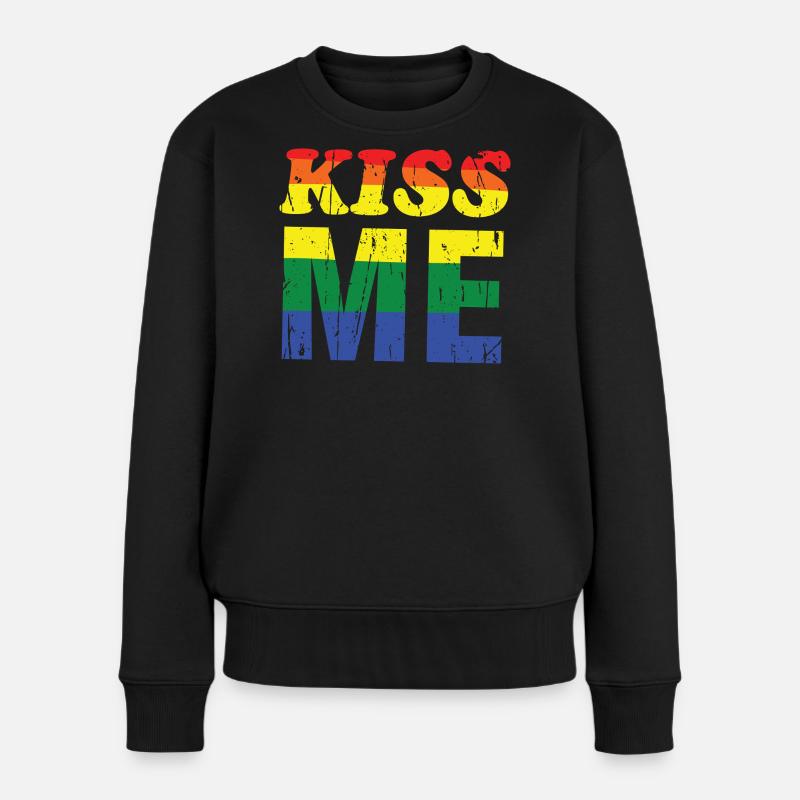 Kiss Me Regenbogen Retro-Schrift - Frauen Premium Bio Pullover - Schwarz