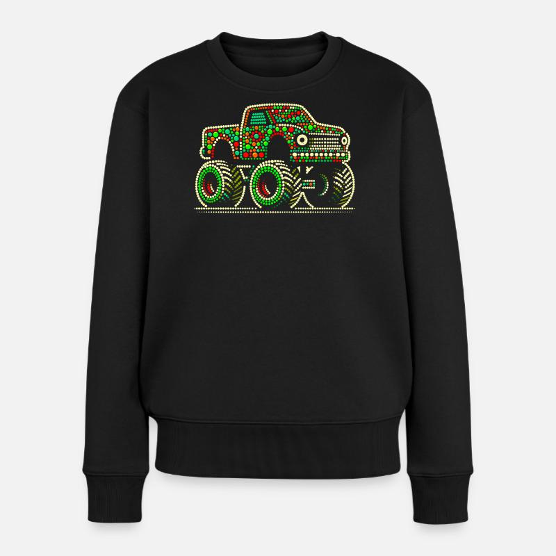 Fleckiges Hemd Beadwork Monster Truck - Frauen Premium Bio Pullover - Schwarz