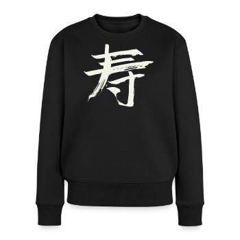 Langlebigkeit - Chinesisches Zeichen - Frauen Premium Bio Pullover - Schwarz - Vorne - Julia (174cm)