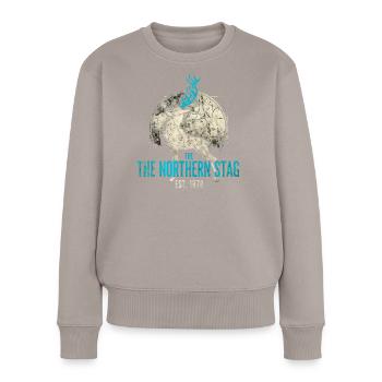Northern Stag Vintage Logo Est 1973 - Frauen Premium Bio Pullover - Taupe - Vorne - Julia (174cm)
