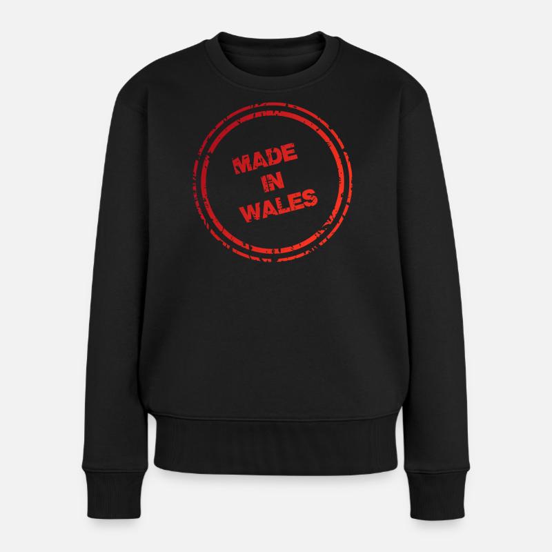 Made in Wales T-Shirt – Distressed-Logo mit rotem Stempel - Frauen Premium Bio Pullover - Schwarz