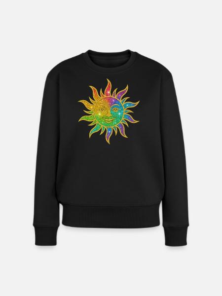 Regenbogen Sonne Glitzerstern - Frauen Premium Bio Pullover - Schwarz