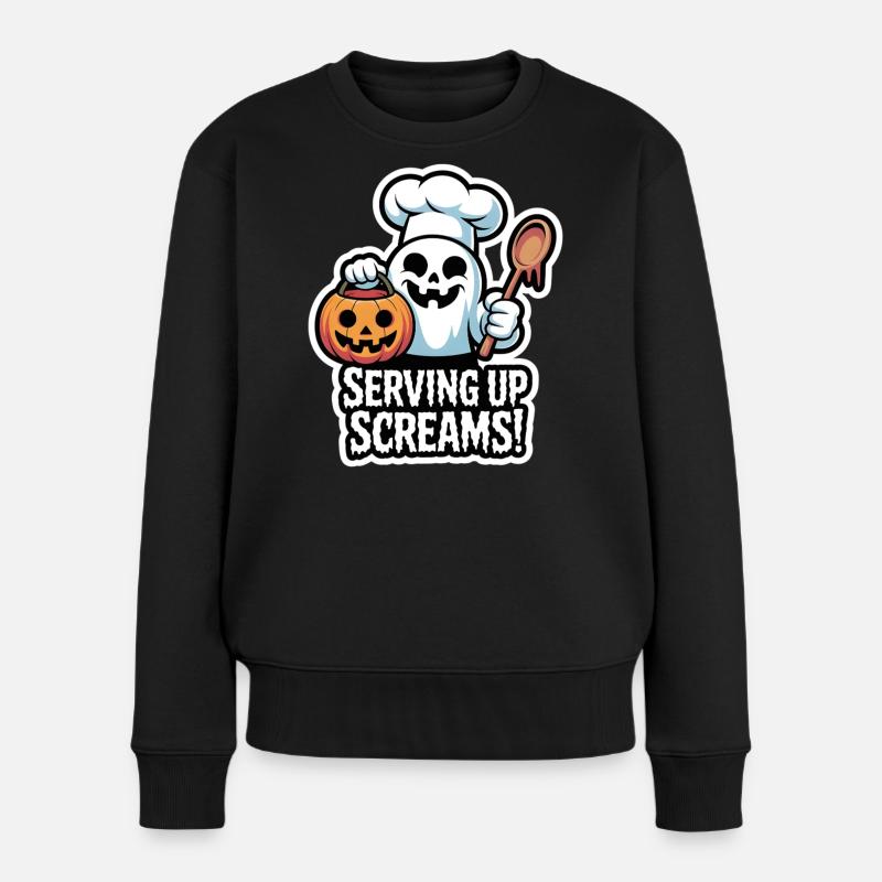 Chef Boo – Spooky Cute Halloween Ghost Spoon - Women's Premium Organic Jumper - black