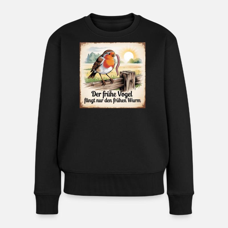 Der frühe Vogel fängt nur den frühen Wurm - Frauen Premium Bio Pullover - Schwarz