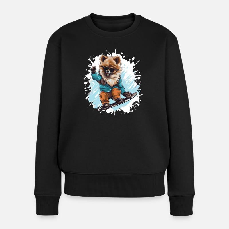 Chien Poméranien Snowboard - Pull Premium bio Femme - noir