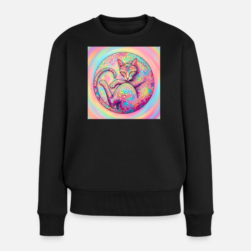 Pastell Mosaik Katze  Sanft und kunstvoll - Frauen Premium Bio Pullover - Schwarz