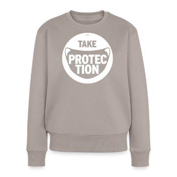 TAKE PROTECTION - Frauen Premium Bio Pullover - Taupe - Vorne - Julia (174cm)