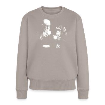 Sigmund Freud beim Kaffeetrinken mit dem Affen - Frauen Premium Bio Pullover - Taupe - Vorne - Julia (174cm)
