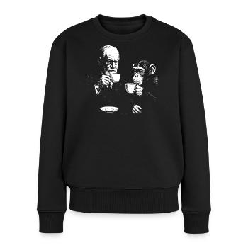 Sigmund Freud beim Kaffeetrinken mit dem Affen - Frauen Premium Bio Pullover - Schwarz - Vorne - Julia (174cm)