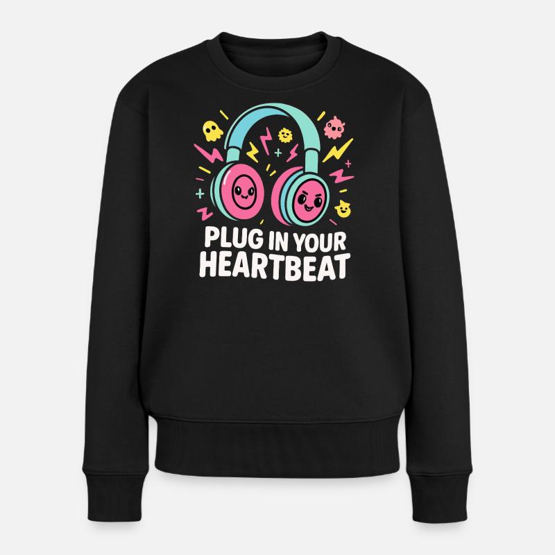 Plug In Your Heartbeat – Musik im Herzen - Frauen Premium Bio Pullover - Schwarz