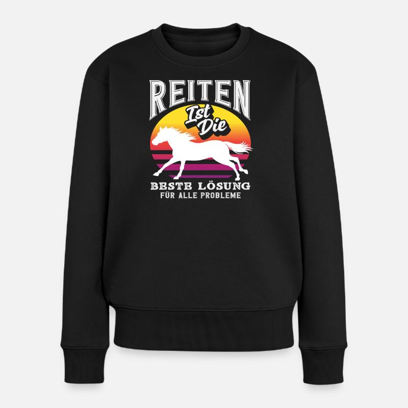 Retro Reiten Lösung Pferdemädchen Ponyfans Reiter - Frauen Premium Bio Pullover - Schwarz
