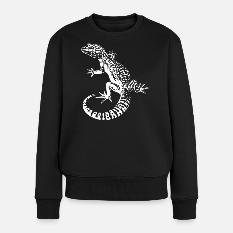 Gecko Leopardgecko Kontrast - Frauen Premium Bio Pullover - Schwarz