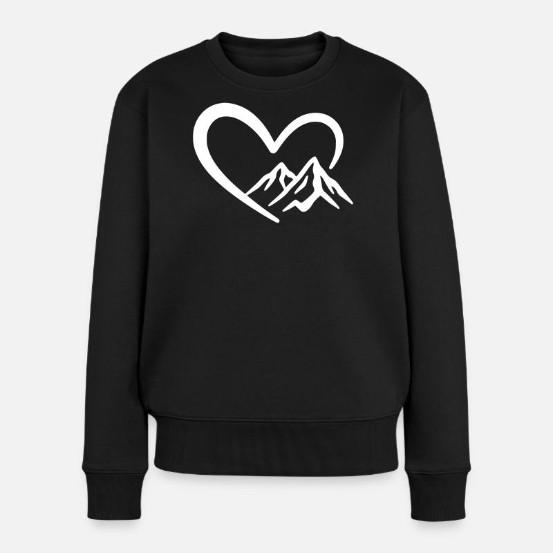 Berge - Berglandschaft Panorama mit Herz - Frauen Premium Bio Pullover - Schwarz