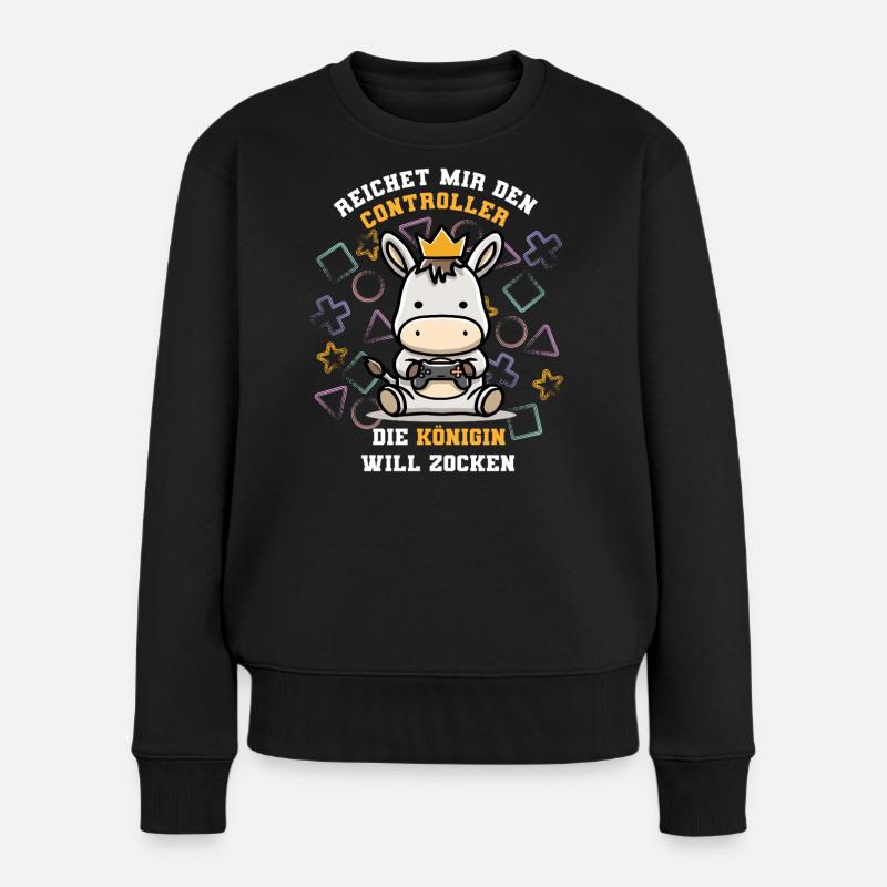 Reichet mir den controller die Königin will zocken - Frauen Premium Bio Pullover - Schwarz