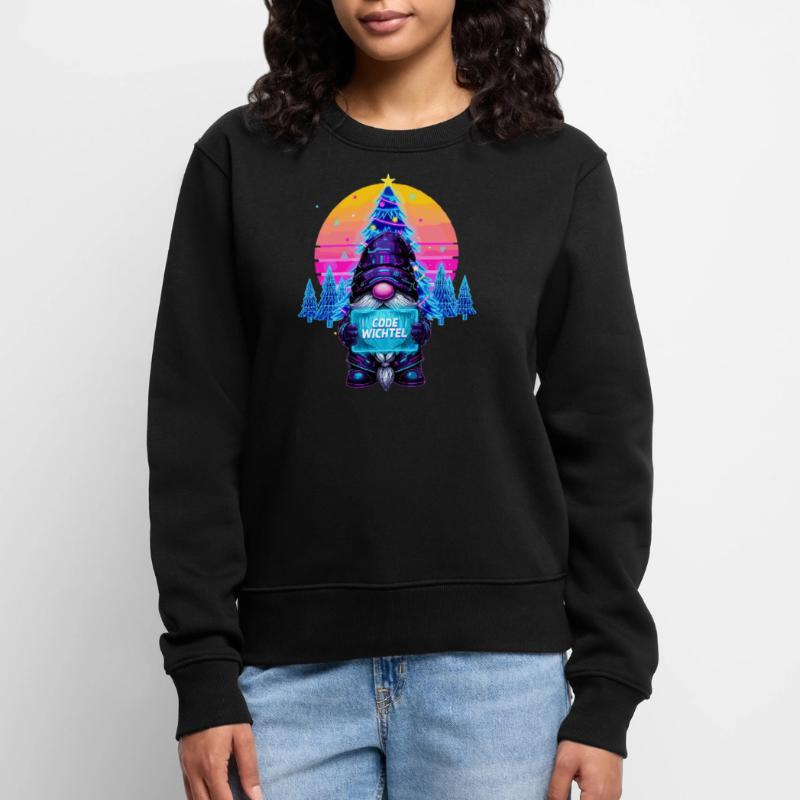Cyberpunk Code Gnome - Synthwave Noël Nerd Pull Premium bio Femme