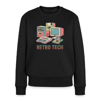 Retro Technik - Frauen Premium Bio Pullover - Schwarz - Vorne - Julia (174cm)