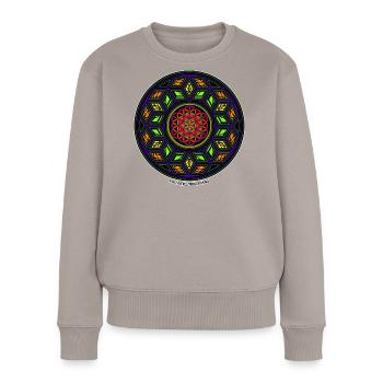 Fractal Evolution Festivalwear Mandala Kaleidoskop - Frauen Premium Bio Pullover - Taupe - Vorne - Julia (174cm)