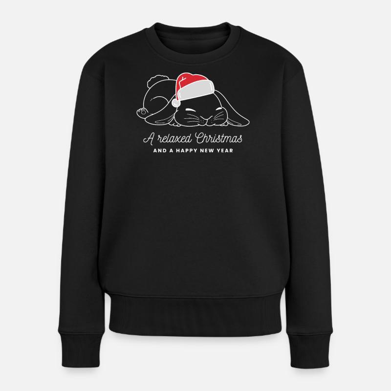 Entspannter Weihnachts-Hase mit Mütze - hell - Frauen Premium Bio Pullover - Schwarz