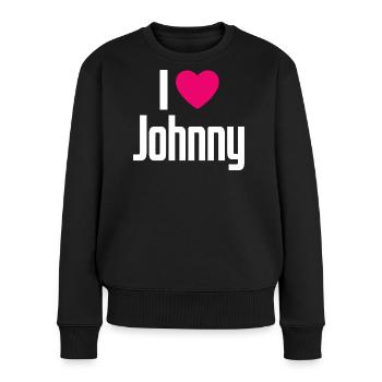 I Love Johnny Pinkes Herz Ich liebe Johnny - Frauen Premium Bio Pullover - Schwarz - Vorne - Julia (174cm)