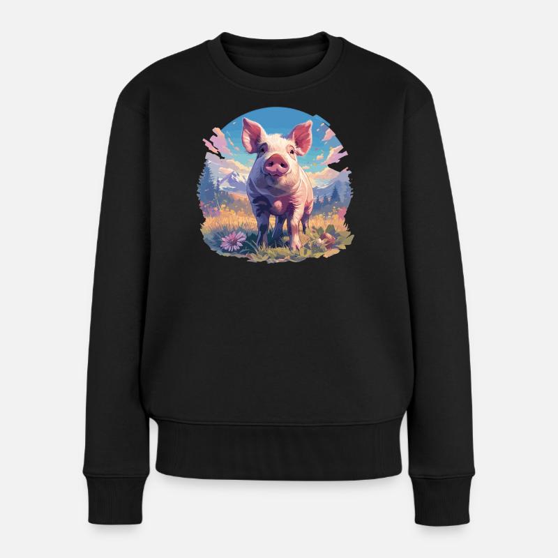 Schweine Schwein - Frauen Premium Bio Pullover - Schwarz