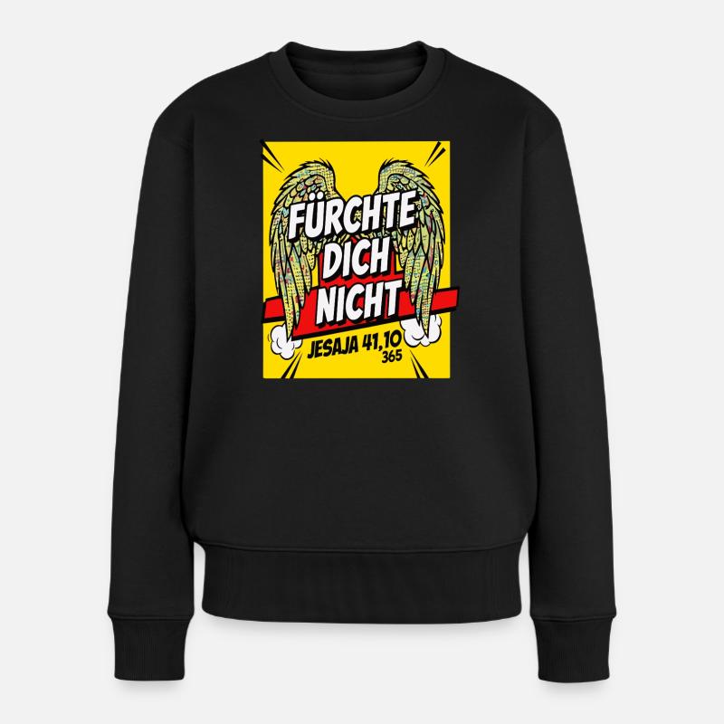 FÜRCHTE DICH NICHT Bibelvers Flügel Comic Gelb - Frauen Premium Bio Pullover - Schwarz