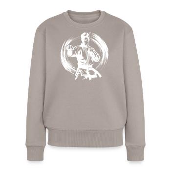 Dynamische Kampfpose Perfekte Karate Silhouette - Frauen Premium Bio Pullover - Taupe - Vorne - Julia (174cm)