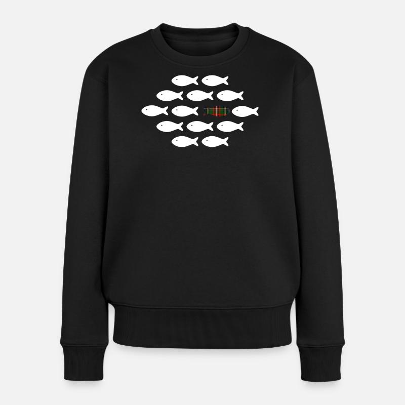 Einzigartiger karierter Fisch - Frauen Premium Bio Pullover - Schwarz