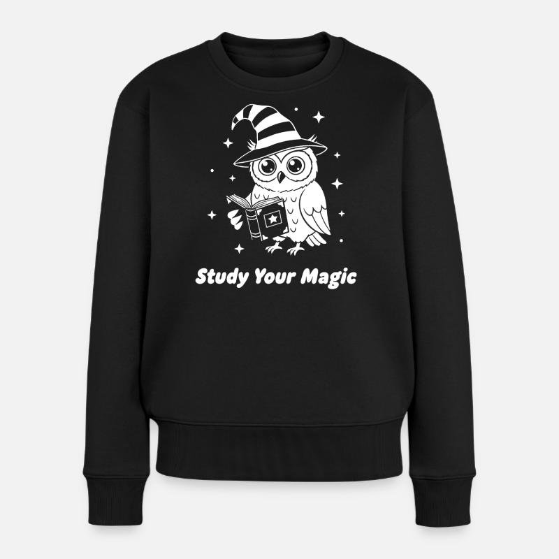 Magische Eule Lernt Magie - Frauen Premium Bio Pullover - Schwarz