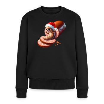 Salami Made Santa Karikatur - Frauen Premium Bio Pullover - Schwarz - Vorne - Julia (174cm)