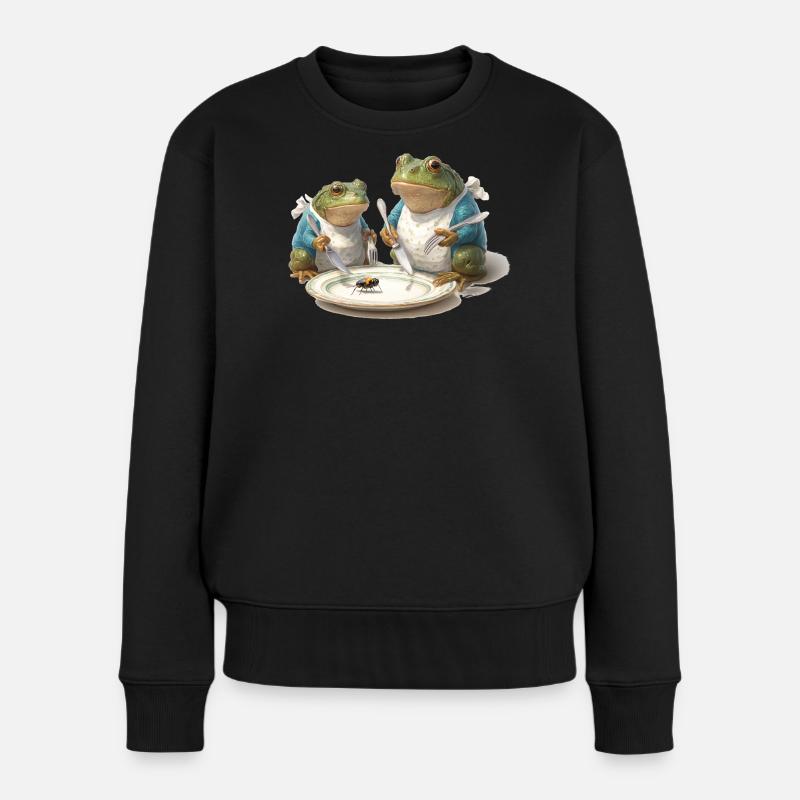Frosch-Dinner: Fliege am Teller - Frauen Premium Bio Pullover - Schwarz