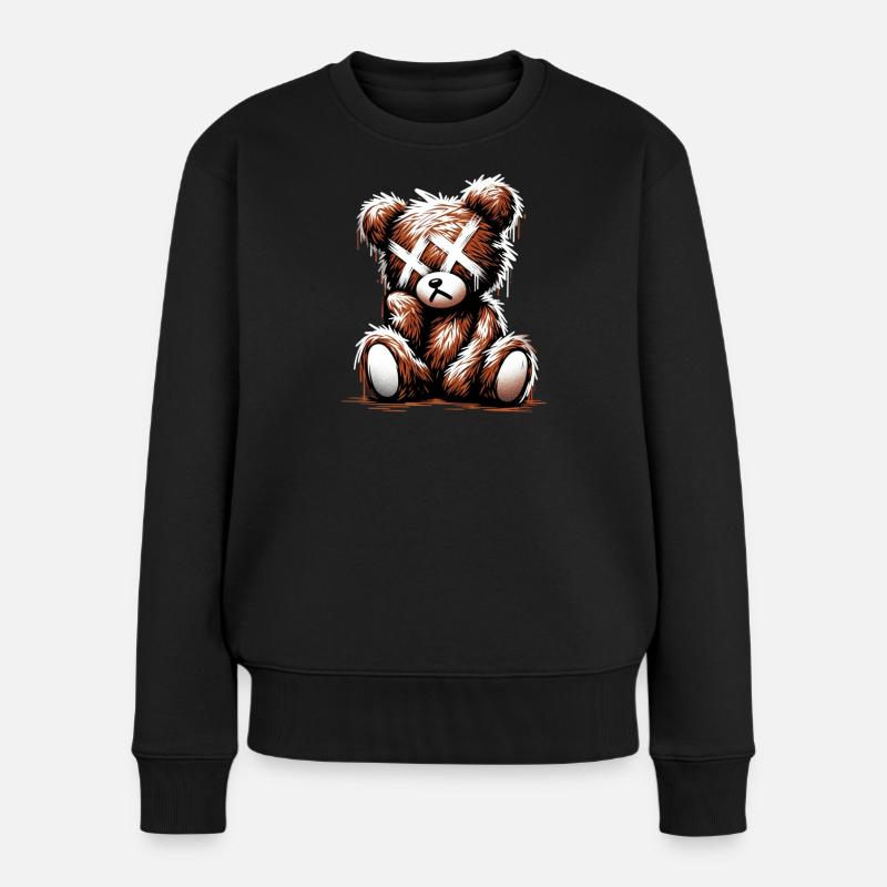 Broken Sad Teddy Graffiti Art - Frauen Premium Bio Pullover - Schwarz