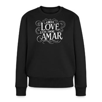 Universelle Liebe – Romantisches, verziertes Weiß - Frauen Premium Bio Pullover - Schwarz - Vorne - Julia (174cm)