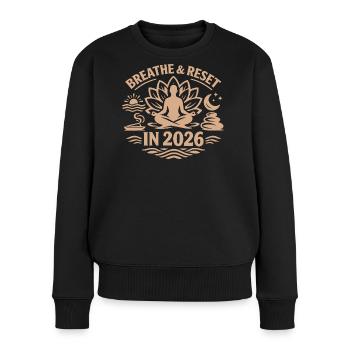 Atmung und Neustart | gute Vorsätze 2026 - Frauen Premium Bio Pullover - Schwarz - Vorne - Julia (174cm)