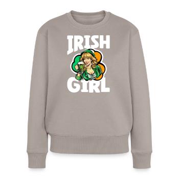 Irish Girl mit Grünem Kleeblatt - Frauen Premium Bio Pullover - Taupe - Vorne - Julia (174cm)