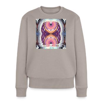 Kreismandala Reflexion in Neonfarben - Frauen Premium Bio Pullover - Taupe - Vorne - Julia (174cm)