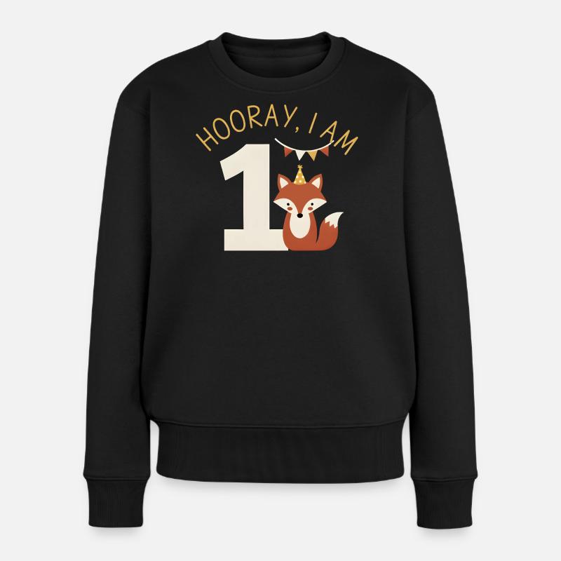 Hurra ich bin 1 Süßer Fuchs Geburtstag - Frauen Premium Bio Pullover - Schwarz