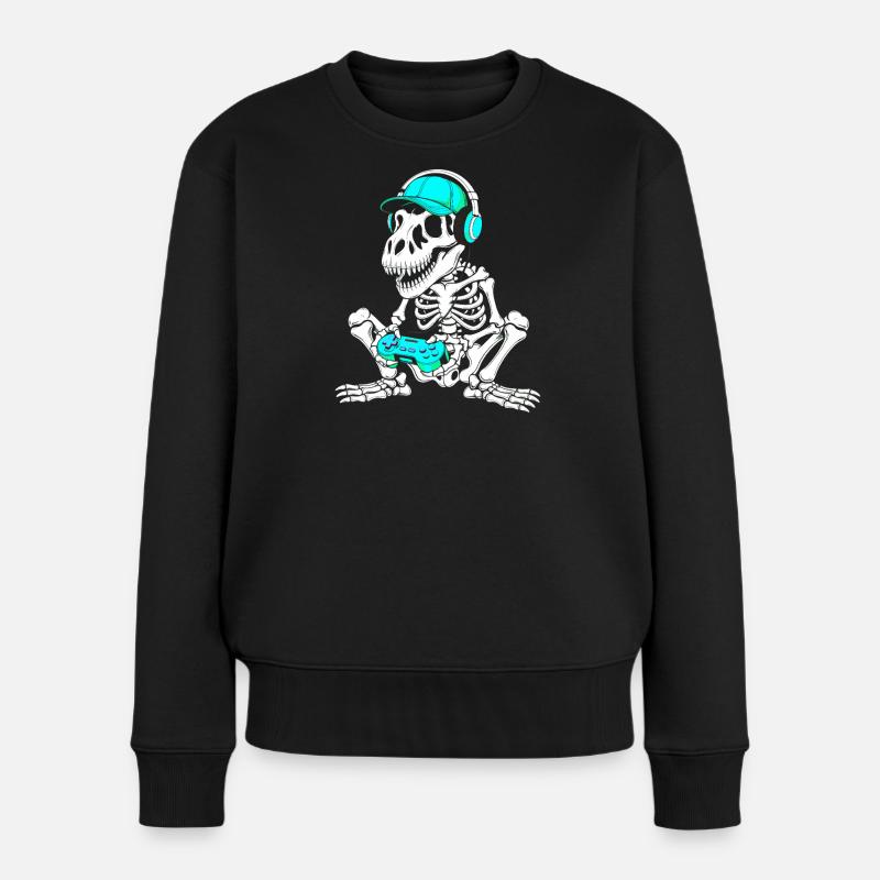 Skeleton DJ with controller and headset - Women's Premium Organic Jumper - black