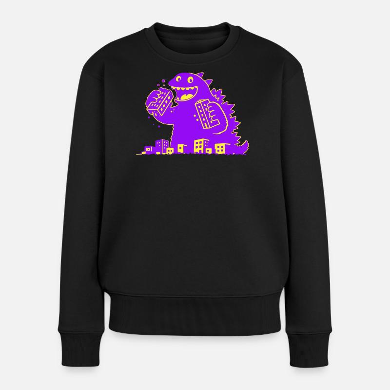 Monster frisst Stadt - Frauen Premium Bio Pullover - Schwarz