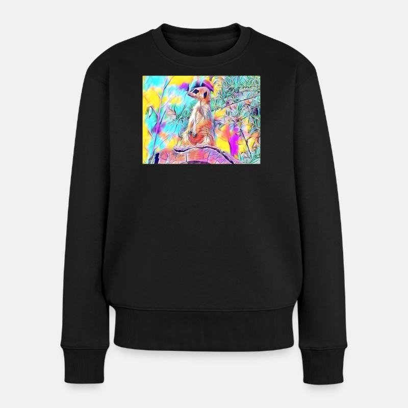 Farbenfrohes Meerkat-Farbenspiel - Frauen Premium Bio Pullover - Schwarz