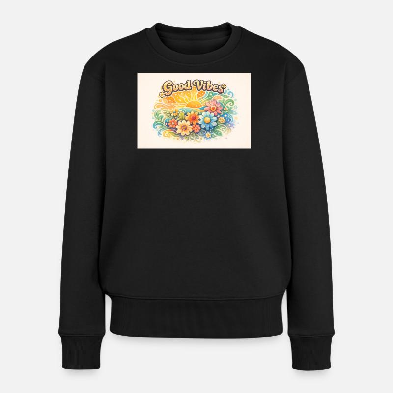 Good_vibes_70er - Frauen Premium Bio Pullover - Schwarz