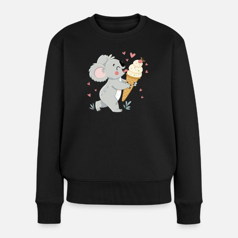 Gourmet-Koala und Eiscremeherzen - Frauen Premium Bio Pullover - Schwarz