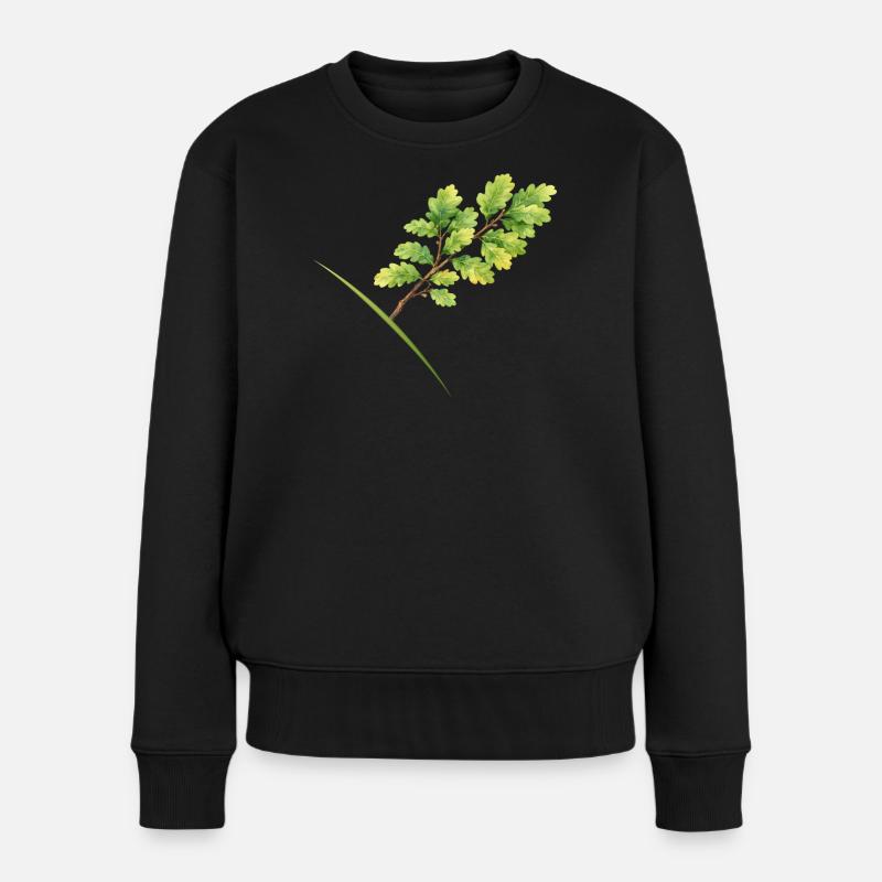 Blätterzweig Eiche - Aquarell - Frauen Premium Bio Pullover - Schwarz