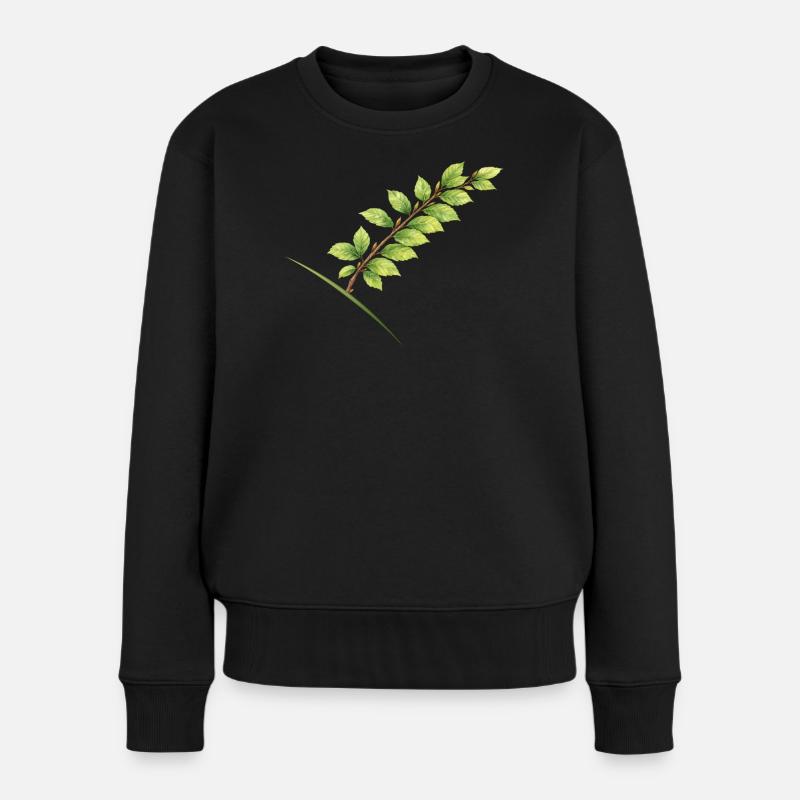 Blätterzweig Buche - Aquarell - Frauen Premium Bio Pullover - Schwarz