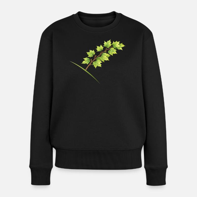 Blätterzweig Ahorn - Aquarell - Frauen Premium Bio Pullover - Schwarz