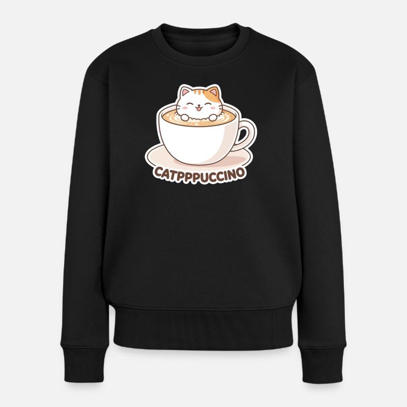 Catppuccino-Tasse: Süße Katze im Kaffee - Frauen Premium Bio Pullover - Schwarz