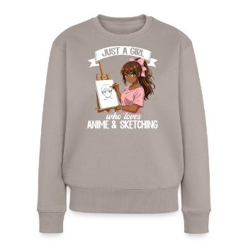 Nur Ein Mädchen, Das Anime Liebt Und Afro Zeichnet - Frauen Premium Bio Pullover - Taupe - Vorne - Julia (174cm)